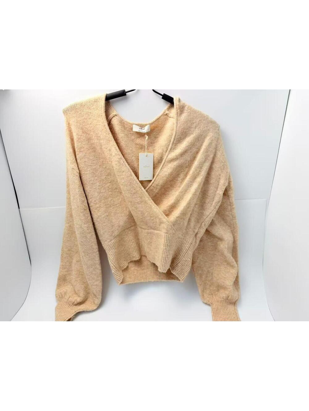 Wilfred Aritzia Womens S Wrap Knit Sweater Heather Light Oatmeal NWT Small